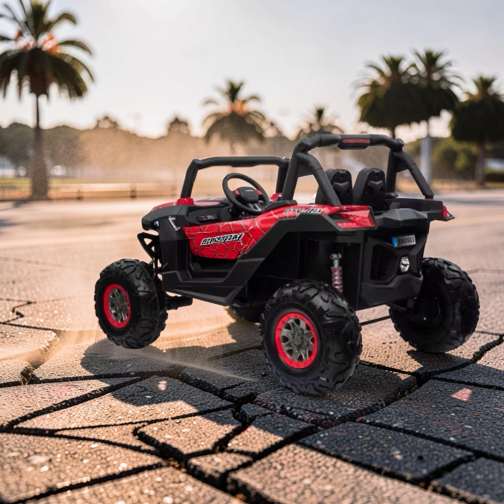 2026 XXL UTV Z Kids 2-Seater Ride-On – 90W 4 Motors, Leather Seats, Rubber Tires, Touchscreen LCD, LED Lights, Bluetooth, Remote Control (Ages 3–8)