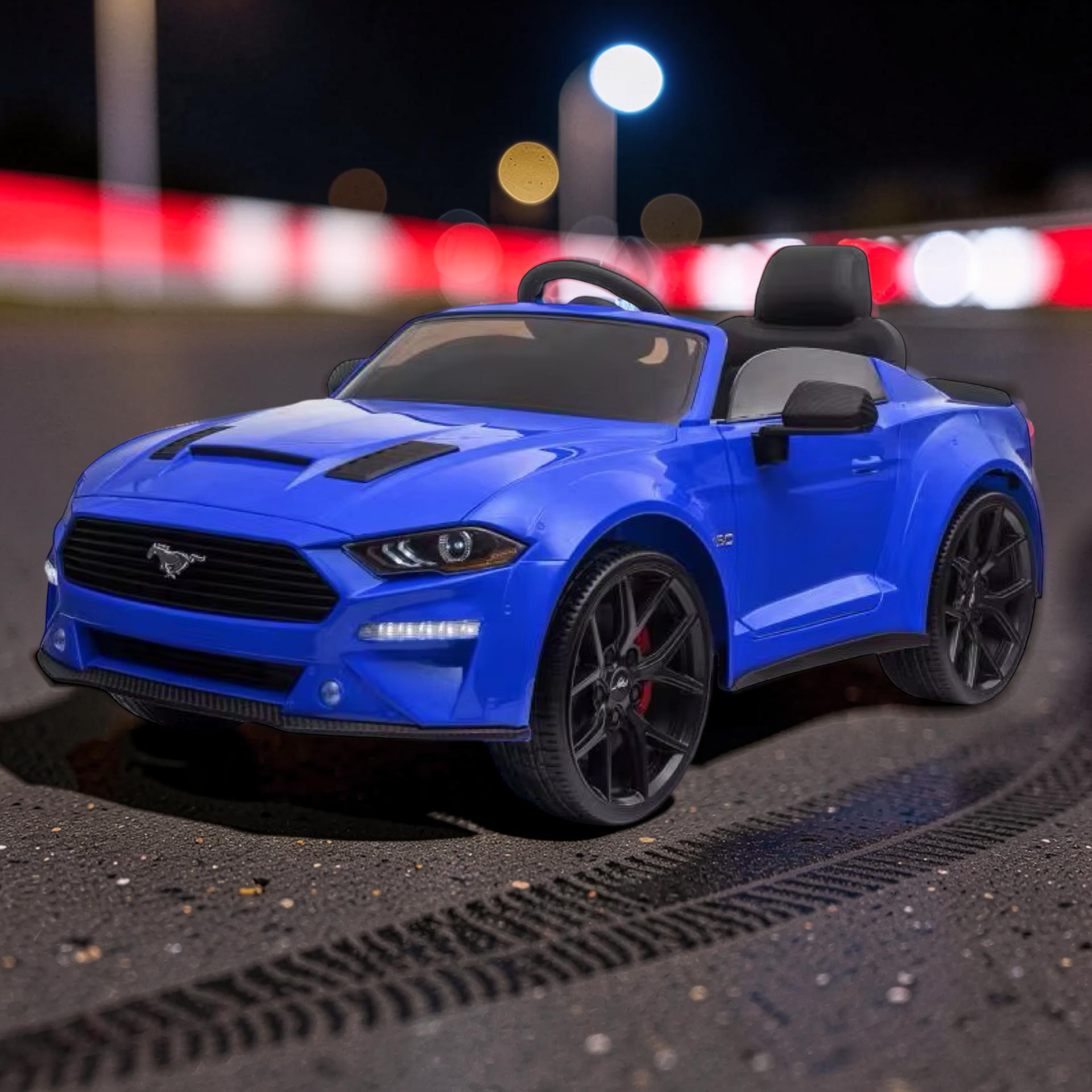 2026 Large Ford Mustang Kids Ride-On Car – 90W Dual Motors, Leather Seat, Rubber Tires, LED Lights, Bluetooth Speakers & Remote Control (Ages 1–7)