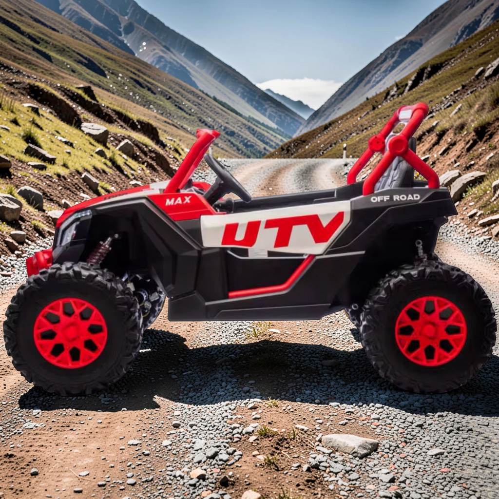 2026 XXL UTV Z Kids 2-Seater Ride-On – 180W 4 Motors, Leather Seats, Rubber Tires, Touchscreen LCD, LED Lights, Bluetooth Speakers & Remote Control (Ages 3–8)