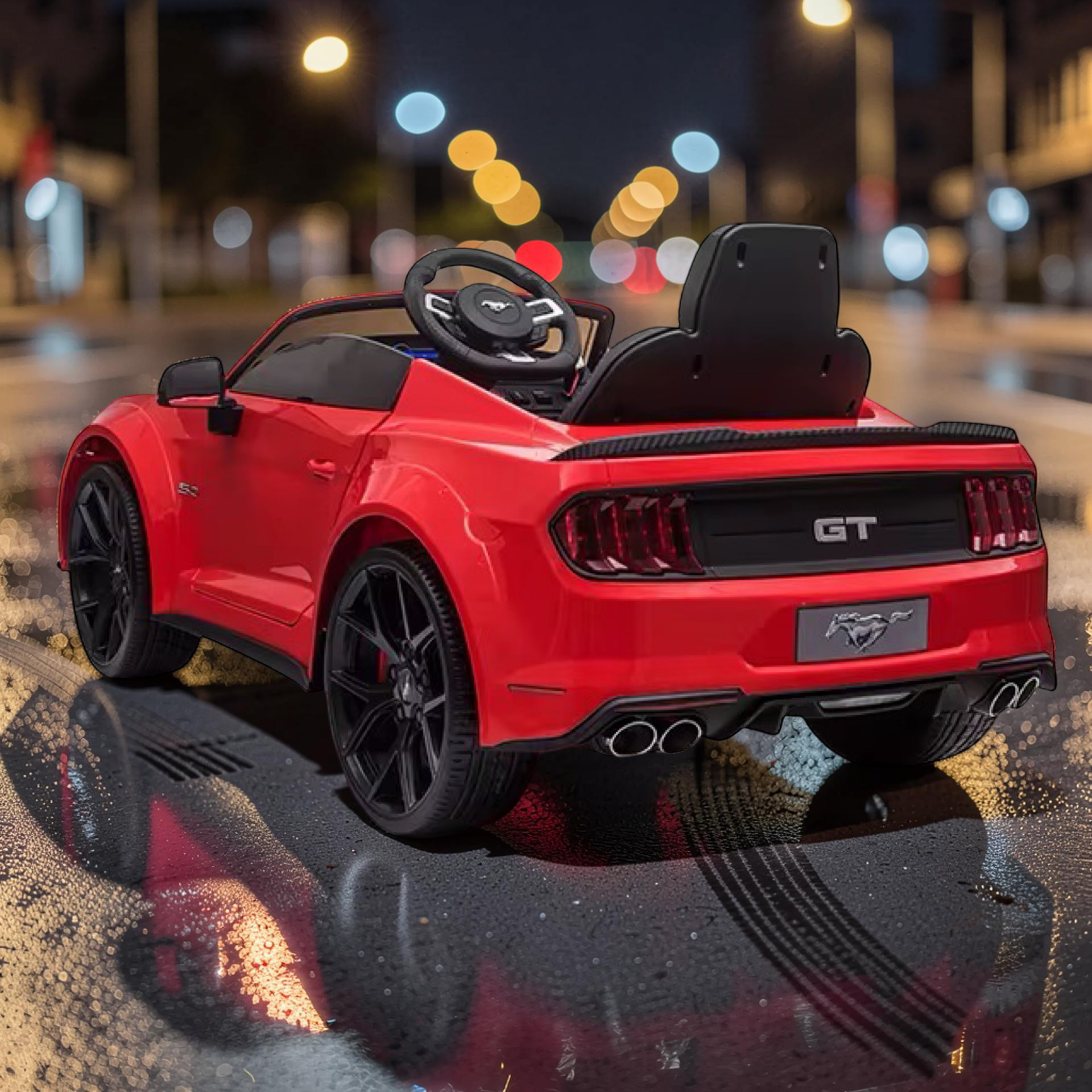 2026 Large Ford Mustang Kids Ride-On Car – 90W Dual Motors, Leather Seat, Rubber Tires, LED Lights, Bluetooth Speakers & Remote Control (Ages 1–7)