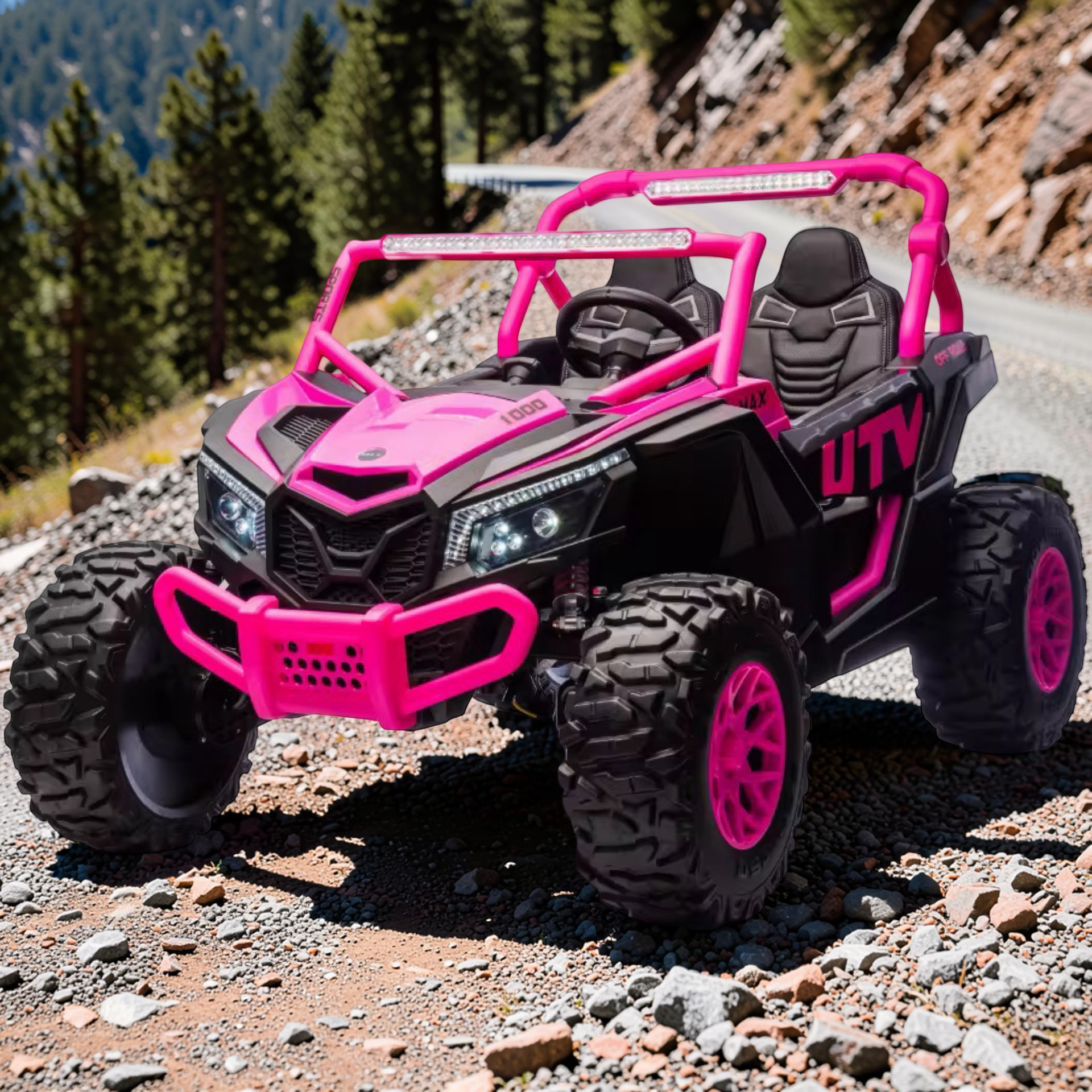 2026 XXL UTV Z Kids 2-Seater Ride-On – 180W 4 Motors, Leather Seats, Rubber Tires, Touchscreen LCD, LED Lights, Bluetooth Speakers & Remote Control (Ages 3–8)
