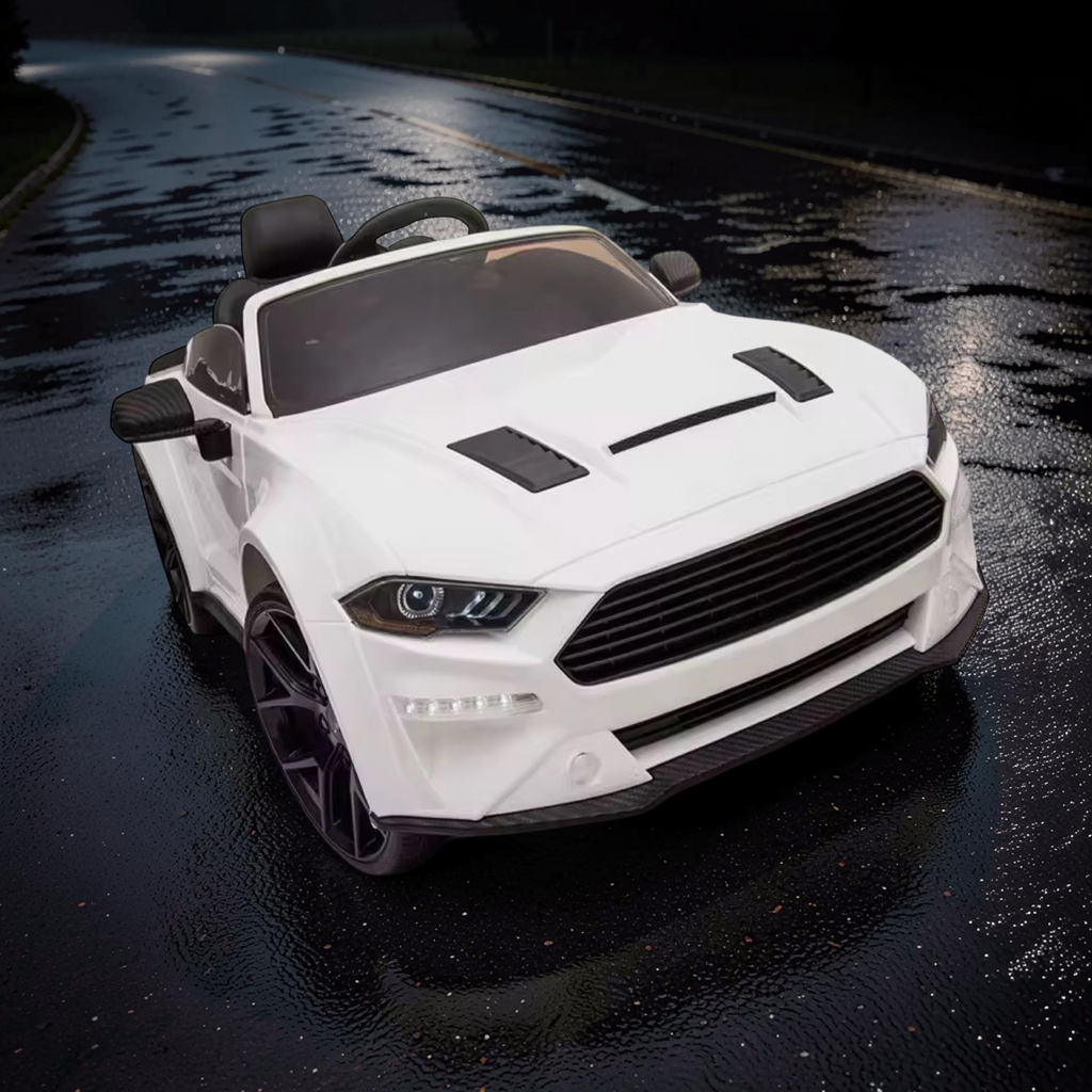 2026 Large Ford Mustang Kids Ride-On Car – 90W Dual Motors, Leather Seat, Rubber Tires, LED Lights, Bluetooth Speakers & Remote Control (Ages 1–7)