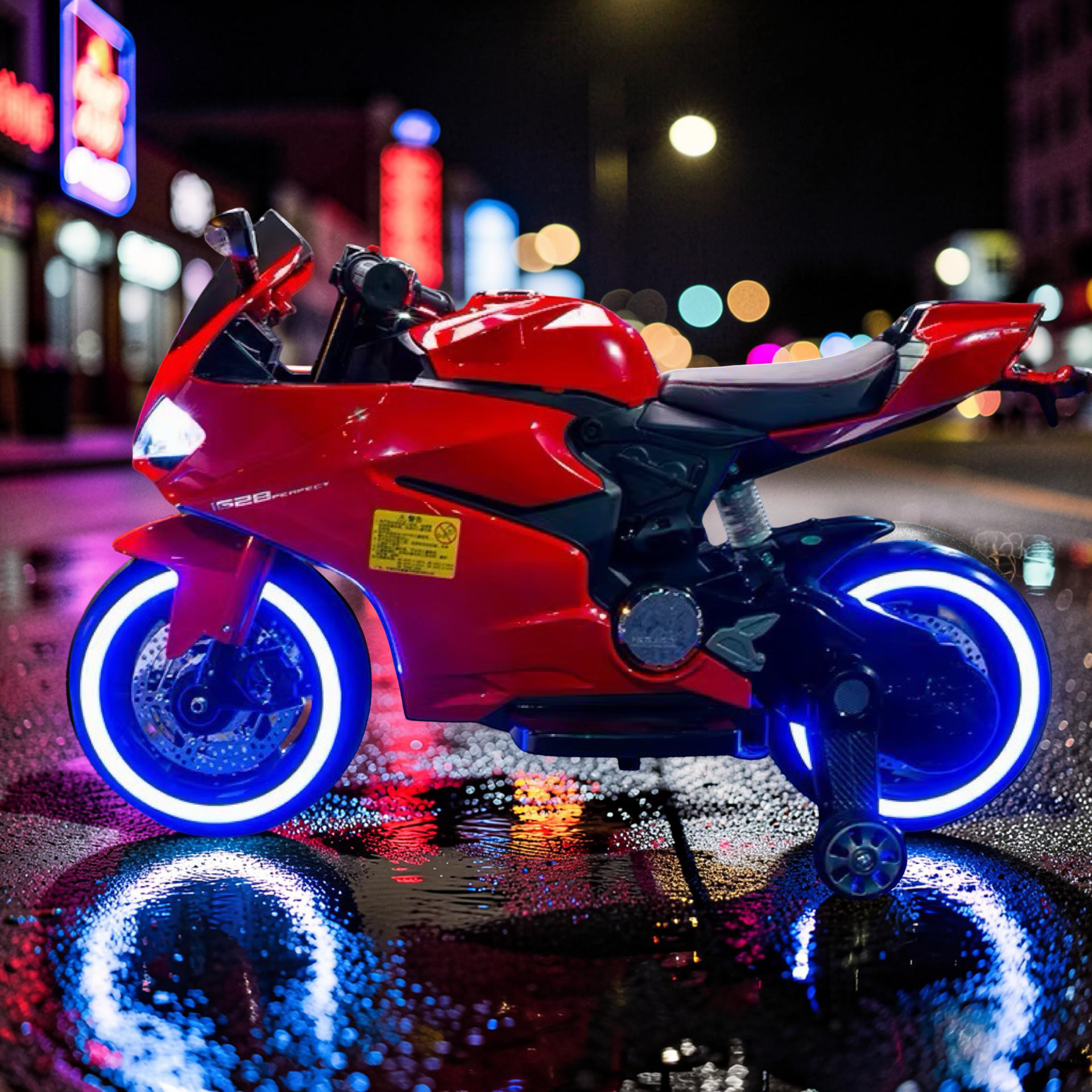 2026 XL Ducati Kids Electric Motorcycle – 50W Motor, Leather Seat, LED Lights, Bluetooth Speakers & Training Wheels (Ages 3–8)