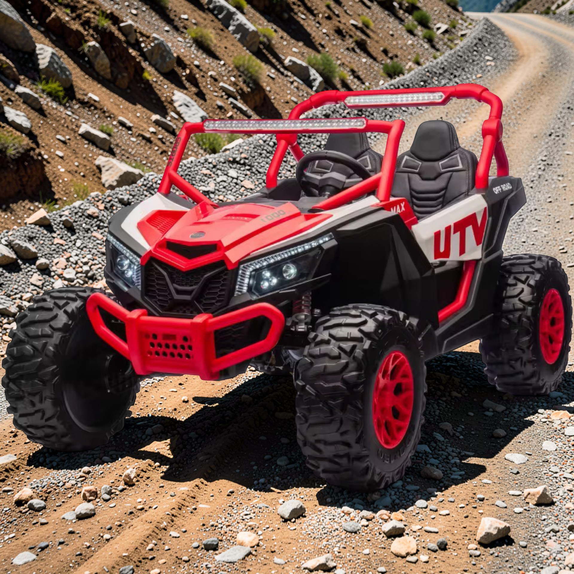 2026 XXL UTV Z Kids 2-Seater Ride-On – 180W 4 Motors, Leather Seats, Rubber Tires, Touchscreen LCD, LED Lights, Bluetooth Speakers & Remote Control (Ages 3–8)