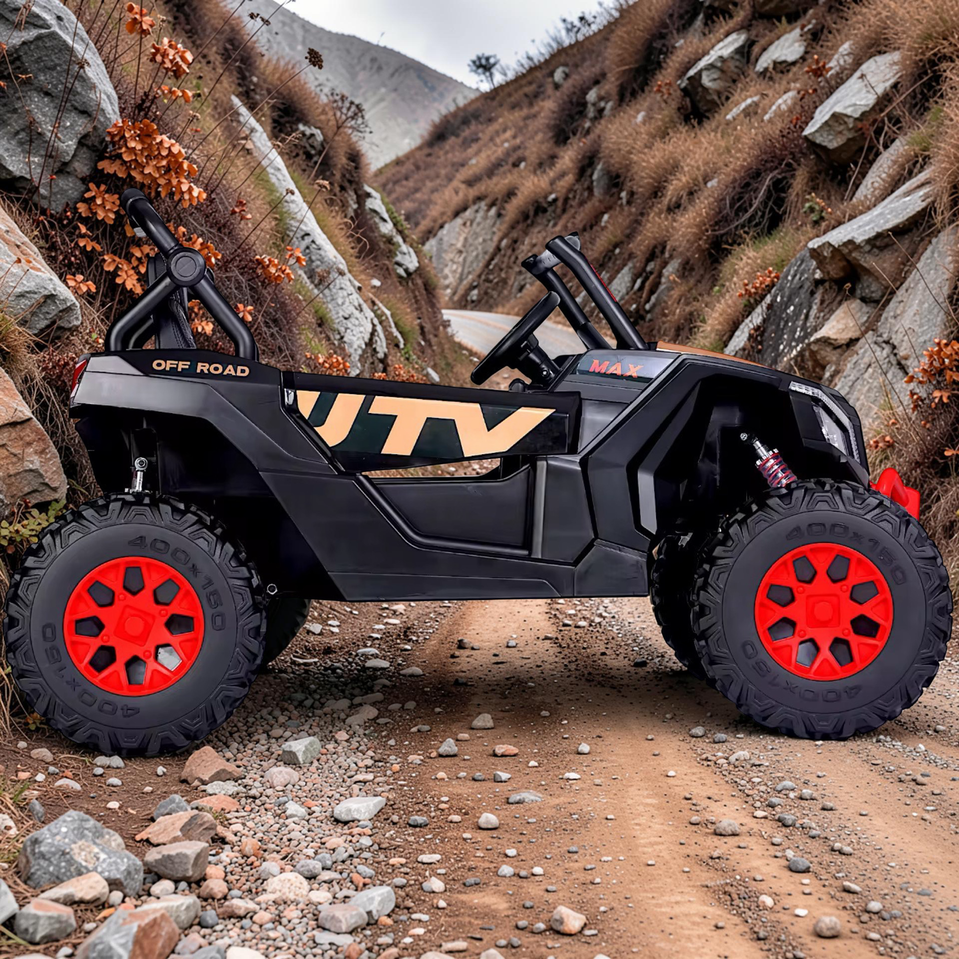 2026 XXL UTV Z Kids 2-Seater Ride-On – 180W 4 Motors, Leather Seats, Rubber Tires, Touchscreen LCD, LED Lights, Bluetooth Speakers & Remote Control (Ages 3–8)