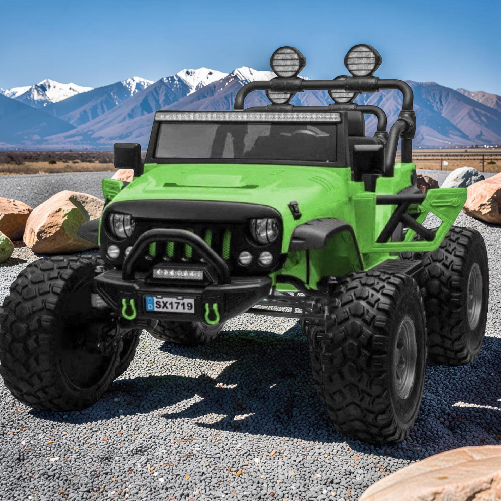 2026 Lifted Jeep Kids Ride-On SUV – XXL 2-Seater (Ages 3–8), 180W 4 Motors, Leather Seats, Off-Road Rubber Tires, LED Lights, Bluetooth Speakers & Parental Remote Control