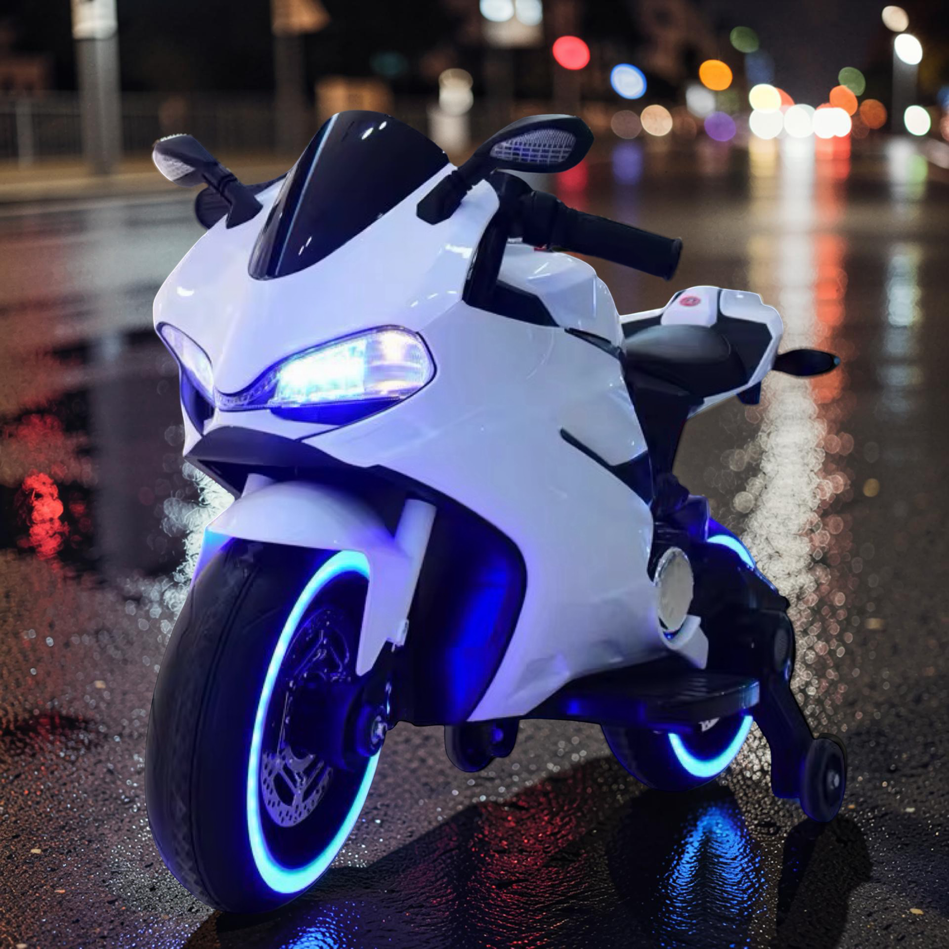 2026 XL Ducati Kids Electric Motorcycle – 50W Motor, Leather Seat, LED Lights, Bluetooth Speakers & Training Wheels (Ages 3–8)