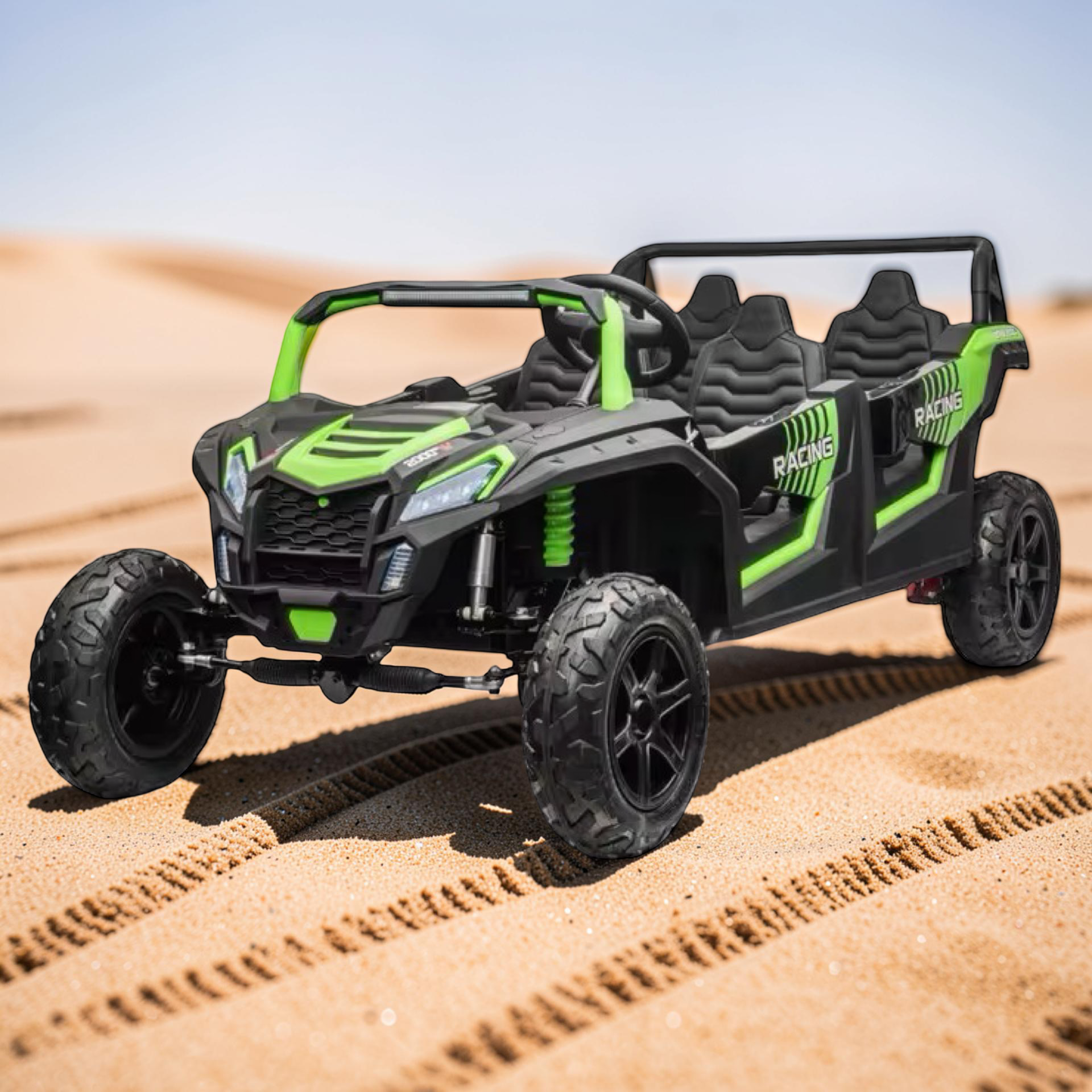2026 XXXXL 4-Seater Kids Electric UTV – Ages 3–14, 600W Performance Motor, Metal Frame, Off-Road Air Tires, Disk Foot Brake, LED Lights & Bluetooth Speakers