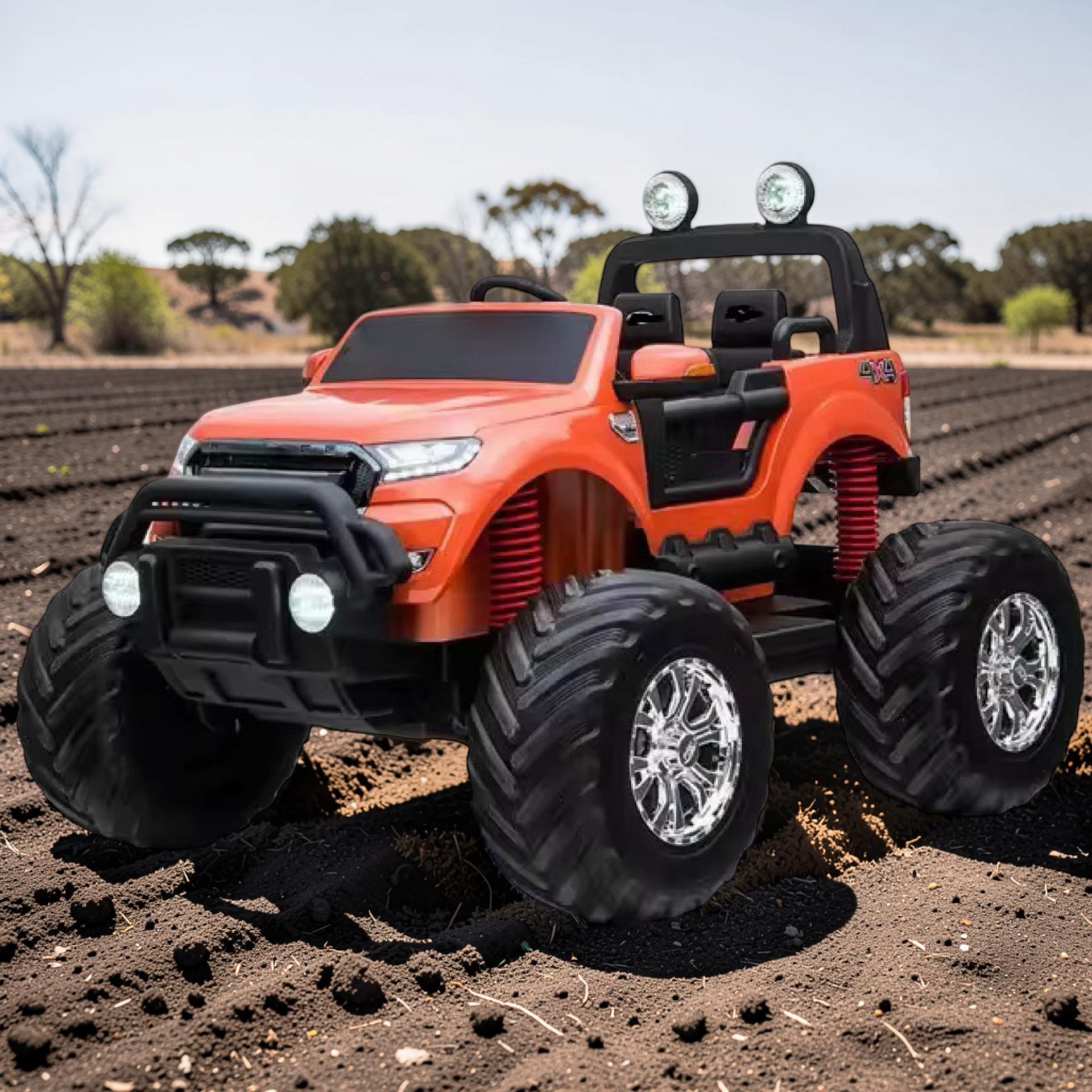 2026 XXL 2-Seater Lifted Monster Truck Ride-On – 4 Motors, Rubber Off-Road Tires, Remote Control, LED Lights, Bluetooth