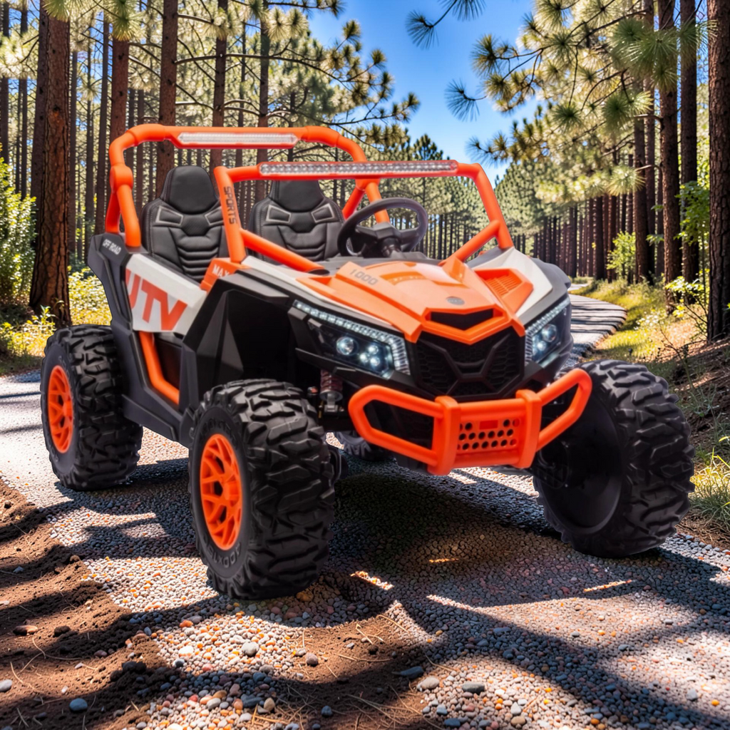 2026 XXL UTV Z Kids 2-Seater Ride-On – 180W 4 Motors, Leather Seats, Rubber Tires, Touchscreen LCD, LED Lights, Bluetooth Speakers & Remote Control (Ages 3–8)
