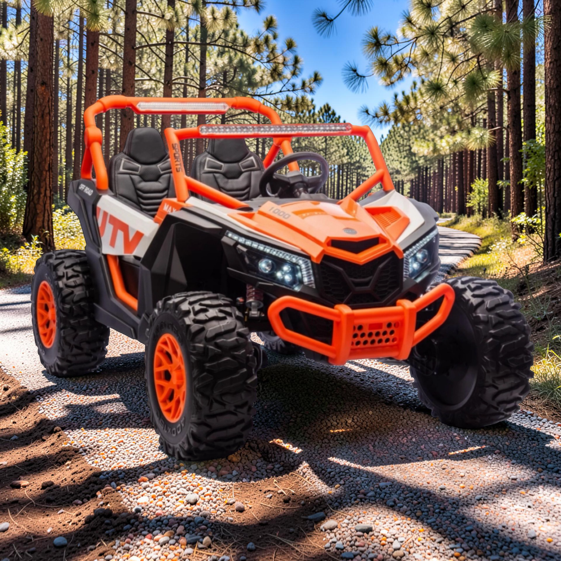 2026 XXL UTV Z Kids 2-Seater Ride-On – 180W 4 Motors, Leather Seats, Rubber Tires, Touchscreen LCD, LED Lights, Bluetooth Speakers & Remote Control (Ages 3–8)