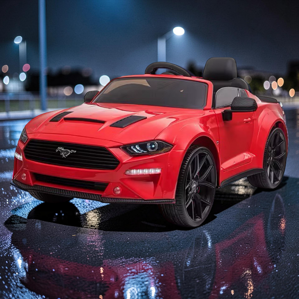 2026 Large Ford Mustang Kids Ride-On Car – 90W Dual Motors, Leather Seat, Rubber Tires, LED Lights, Bluetooth Speakers & Remote Control (Ages 1–7)