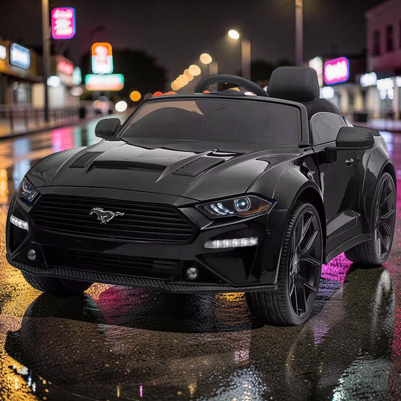 2026 Large Ford Mustang Kids Ride-On Car – 90W Dual Motors, Leather Seat, Rubber Tires, LED Lights, Bluetooth Speakers & Remote Control (Ages 1–7)